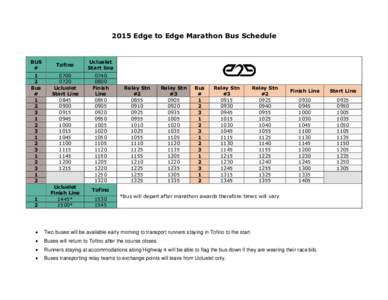 2015 Edge to Edge Marathon Bus Schedule  BUS # 1 2