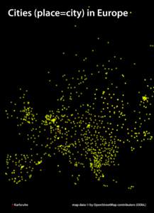 Cities (place=city) in Europe  Karlsruhe map data © by OpenStreetMap contributers (ODbL)