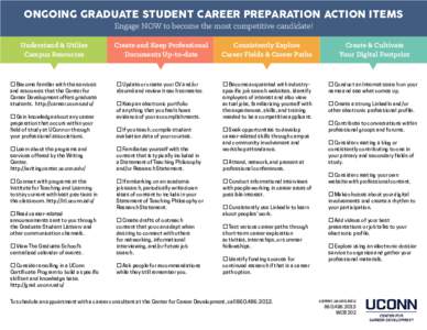 ONGOING GRADUATE STUDENT CAREER PREPARATION ACTION ITEMS Engage NOW to become the most competitive candidate! Understand & Utilize Campus Resources