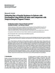 Estimating Rate of Insulin Resistance in Patients with Preeclampsia Using HOMA-IR Index and Comparison with Nonpreeclampsia Pregnant Women