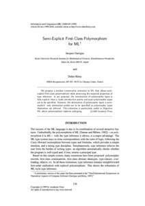 Information and Computation 155, [removed]Article ID inco[removed], available online at http://www.idealibrary.com Semi-Explicit First-Class Polymorphism for ML Jacques Garrigue