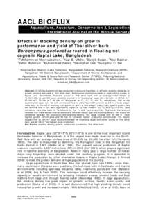 AACL BIOFLUX Aquaculture, Aquarium, Conservation & Legislation International Journal of the Bioflux Society Effects of stocking density on growth performance and yield of Thai silver barb