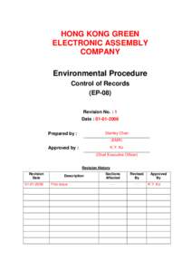 HONG KONG GREEN ELECTRONIC ASSEMBLY COMPANY Environmental Procedure Control of Records (EP-08)