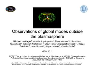Observations of global modes outside the plasmasphere Michael Hartinger1, Vassilis Angelopoulos1, Mark Moldwin1,2, Karl-Heinz Glassmeier3, Yukitoshi Nishimura4,5, Drew Turner1, Margaret Kivelson1,2, Kazue Takahashi6, Joh