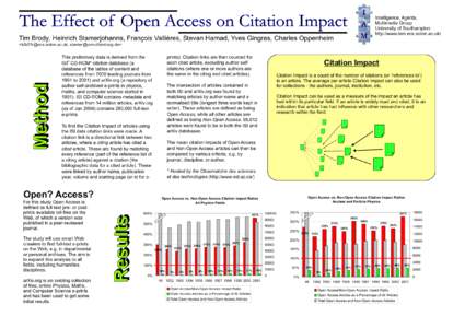 The Effect of Open Access on Citation Impact  Intelligence, Agents, Multimedia Group University of Southampton http://www.iam.ecs.soton.ac.uk/