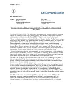 ODB Press Release  For immediate release Contact:  Sanders I. Bernstein
