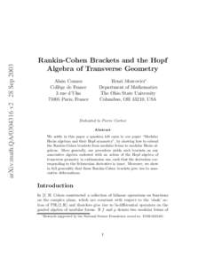 arXiv:math.QAv2 28 SepRankin-Cohen Brackets and the Hopf Algebra of Transverse Geometry Alain Connes Coll`ege de France