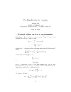 The Hamilton-Jacobi equation Jordan Bell  Department of Mathematics, University of Toronto April 16, 2014