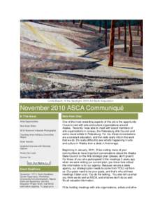 Linda Beach, In the Spotlight, 2010 Art Bank Acquisition  November 2010 ASCA Communiqué In This Issue  Note from Char