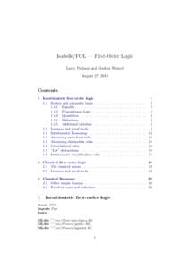 Isabelle/FOL — First-Order Logic Larry Paulson and Markus Wenzel August 27, 2014 Contents 1 Intuitionistic first-order logic