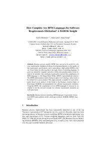 How Complete Are BPM Languages for Software Requirements Elicitation? A BABOK Insight Carlos Monsalve1, 2, Alain April2, Alain Abran2