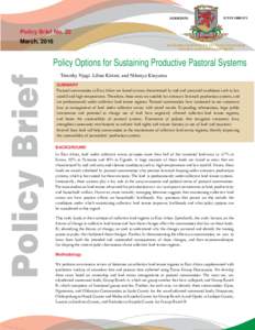 Policy Brief No. 22 March, 2016 Policy Options for Sustaining Productive Pastoral Systems Timothy Njagi, Lilian Kirimi, and Nthenya Kinyumu SUMMARY