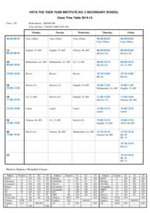 HKTA THE YUEN YUEN INSTITUTE NO. 2 SECONDARY SCHOOL Class Time Table[removed]Class : 5D Home Room
