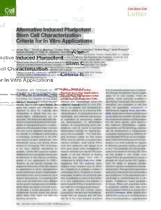 Alternative Induced Pluripotent Stem Cell Characterization Criteria for In Vitro Applications