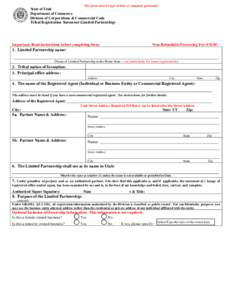 This form must be type written or computer generated.  State of Utah Department of Commerce Division of Corporations & Commercial Code Tribal Registration Statement (Limited Partnership)