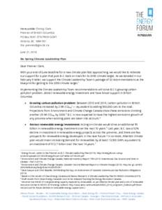 Energy Forum letter on spring Climate Leadership Plan