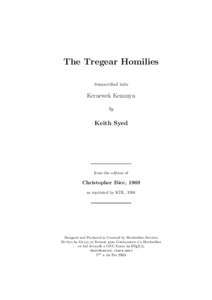 The Tregear Homilies transcribed into Kernewek Kemmyn by