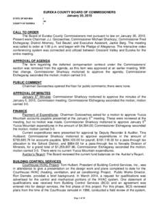 EUREKA COUNTY BOARD OF COMMISSIONERS January 20, 2015 STATE OF NEVADA COUNTY OF EUREKA  )