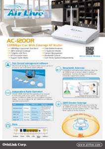 AC-1200R  1200Mbps 11ac Wide Coverage AP Router 1200Mbps Concurrent Dual Band 100% Greater Coverage 5 Gigabit LAN Ports