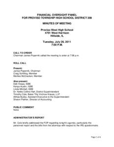 Financial Oversight Panel FOR PROVISO TOWNSHIP HIGH SCHOOL DISTRICT 209 Minutes of the July 26, 2011 Meeting