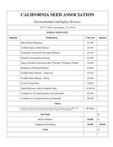 CALIFORNIA SEED ASSOCIATION Environmental and Safety Services 1521 