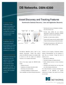 Asset Discovery and Tracking Features DATABASE INSIGHTS Nonintrusive Database Discovery | User and Application Discovery  The DBN-6300 is a highly