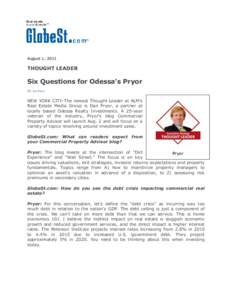 August 1, 2011  THOUGHT LEADER Six Questions for Odessa’s Pryor By Ian Ritter