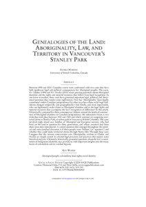 GENEALOGIES OF THE LAND: ABORIGINALITY, LAW, AND TERRITORY IN VANCOUVER’S