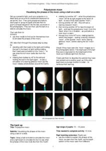 Earthlearningidea - http://www.earthlearningidea.com/  Polystyrene moon Visualising the phases of the moon using a ball on a stick o