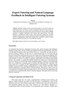 Expert Tutoring and Natural Language Feedback in Intelligent Tutoring Systems Xin LU Department of Computer Science, University of Illinois at Chicago, U.S. 