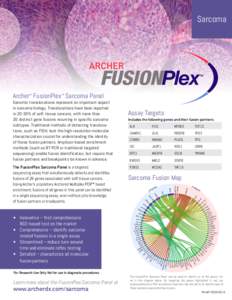 Sarcoma  FUSIONPlex Archer™ FusionPlex™ Sarcoma Panel  Includes the following genes and their fusion partners: