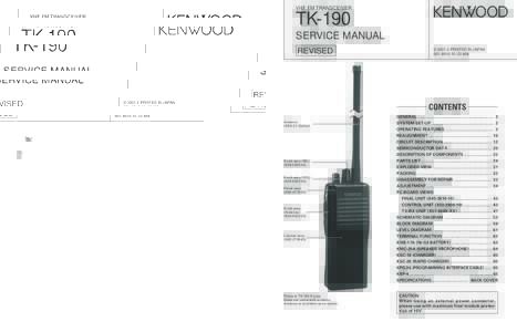 TK-190  VHF FM TRANSCEIVER SPECIFICATIONS