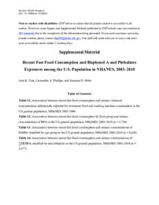 Supplemental Material: Recent Fast Food Consumption and Bisphenol A and Phthalates Exposures among the U.S. Population in NHANES, 2003–2010