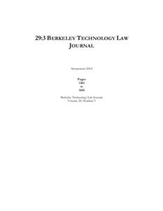 29:3 BERKELEY TECHNOLOGY LAW JOURNAL Symposium 2014 Pages 1383