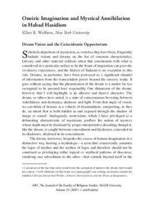 Oneiric Imagination and Mystical Annihilation in Habad Hasidism Elliot R. Wolfson, New York University