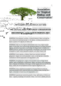 1  THE KUNMING DECLARATION (21 JULYTHE CRITICAL NEED FOR FOREST CONSERVATION AND STRATEGIC RESEARCH IN TROPICAL ASIA