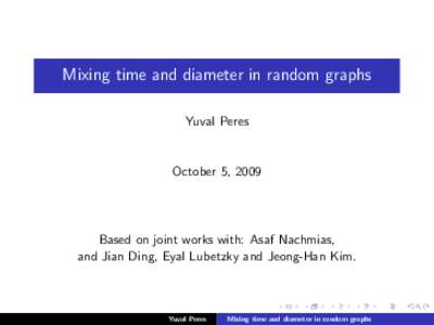 Mixing time and diameter in random graphs