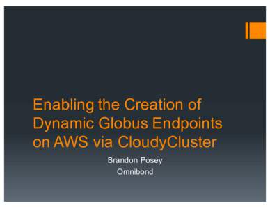 Enabling the Creation of Dynamic Globus Endpoints on AWS via CloudyCluster Brandon Posey Omnibond