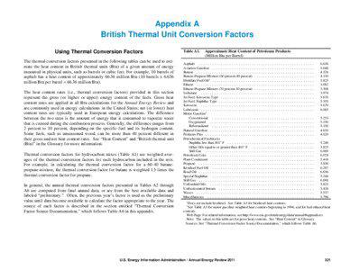 Appendix A British Thermal Unit Conversion Factors Using Thermal Conversion Factors