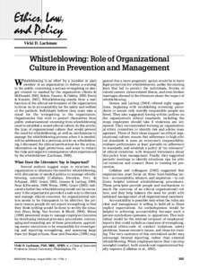 Vicki D. Lachman  Whistleblowing: Role of Organizational Culture in Prevention and Management  W