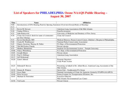 Ozone NAAQS Public Hearing - Philadelphia