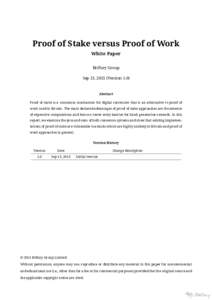 Proof of Stake versus Proof of Work White Paper BitFury Group Sep 13, 2015 (VersionAbstract