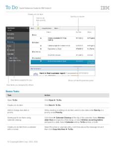 To Do  Quick Reference Guide for IBM Notes 9 Create a to do item View to do item priority