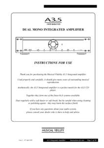 XX  DUAL MONO INTEGRATED AMPLIFIER INSTRUCTIONS FOR USE