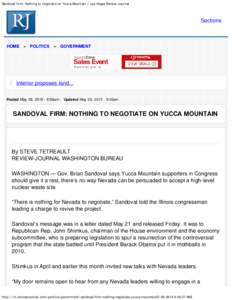 Sandoval firm: Nothing to negotiate on Yucca Mountain | Las Vegas Review-Journal
