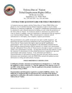Tolowa Dee-ni’ Nation Tribal Employment Rights Office 140 Rowdy Creek Rd. Smith River, CATel.: (Fax: (