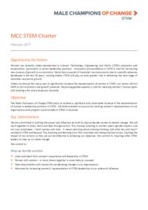 MCC STEM Charter February 2017 Opportunity for Action Women are severely under-represented in Science, Technology, Engineering and Maths (STEM) education and employment, particularly in senior leadership positions. Innov
