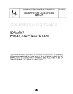 PROCESO DE GESTIÓN DE LA CONVIVENCIA  IPR0901b NORMATIVA PARA LA CONVIVENCIA ESCOLAR