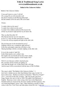 Folk & Traditional Song Lyrics - Ballad of the Unknown Soldier