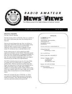 RADIO AMATEUR The Official Journal of the Radio Amateurs of Northern Vermont June • 2016  Vol. 26 • No. 6